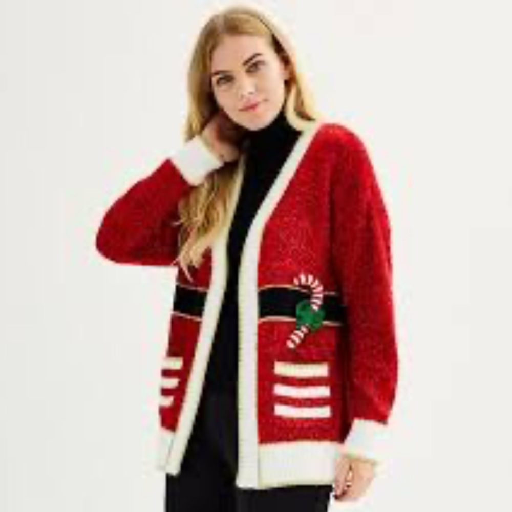 Ugly Christmas sweater Cardigan with Candy Cane Design oversized be the present!